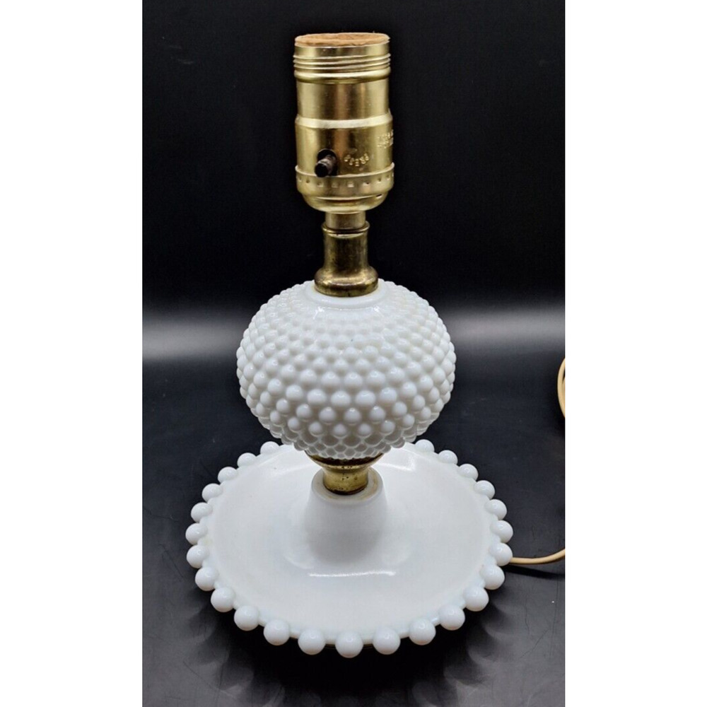 Vintage Hobnail White Milk Glass Boudreau Dresser Vanity Hurricane Lamp